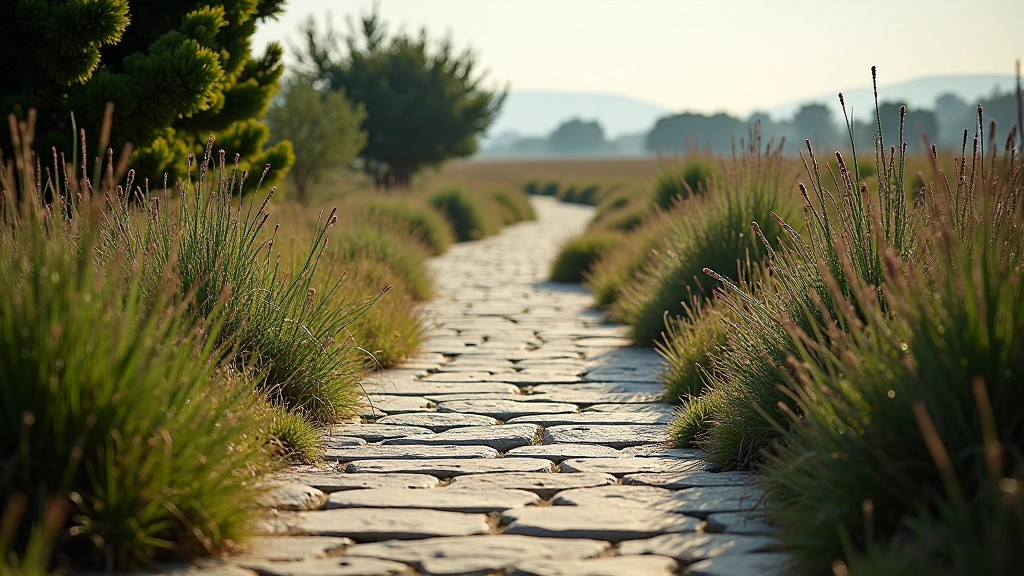 Stone path through natural landscape, walkway detail